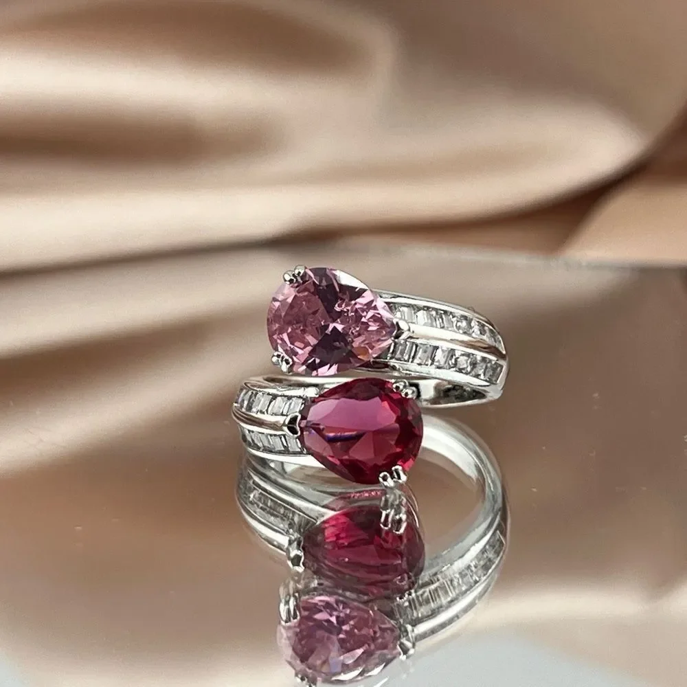 Sterling Silver Pink and Red Drop Gemstone Ring